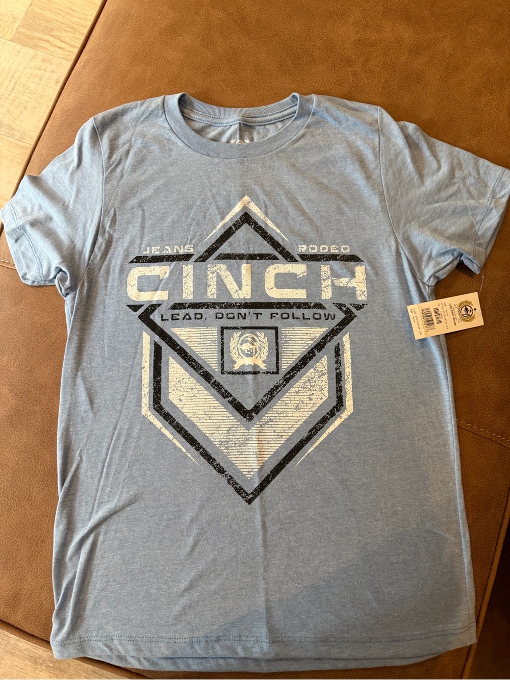 Cinch Light Blue Short Sleeve Tee with Graphic Crest